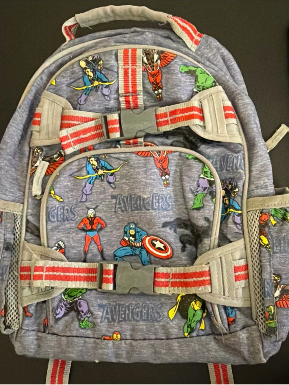 Pottery Barn Kids Backpack - Gray with Multicolor Avengers Print